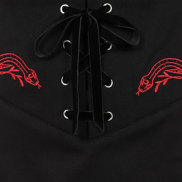 Hell Bunny Tallulah mini skirt edgy black with red embroidery small NWT - Picture 6 of 13